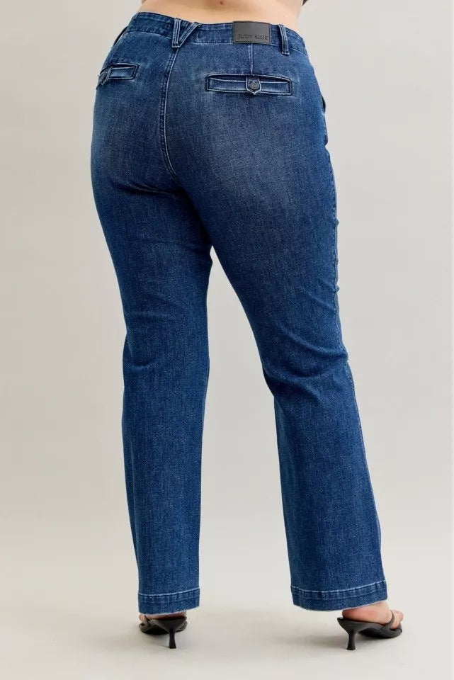 Judy Blue Dark Wash Mid Rise Bootcut Jeans with Welt Pockets
