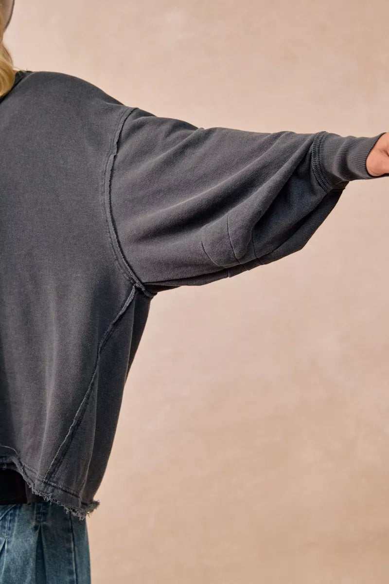 BiBi Mineral Washed French Terry Oversized Sweatshirt – Ash