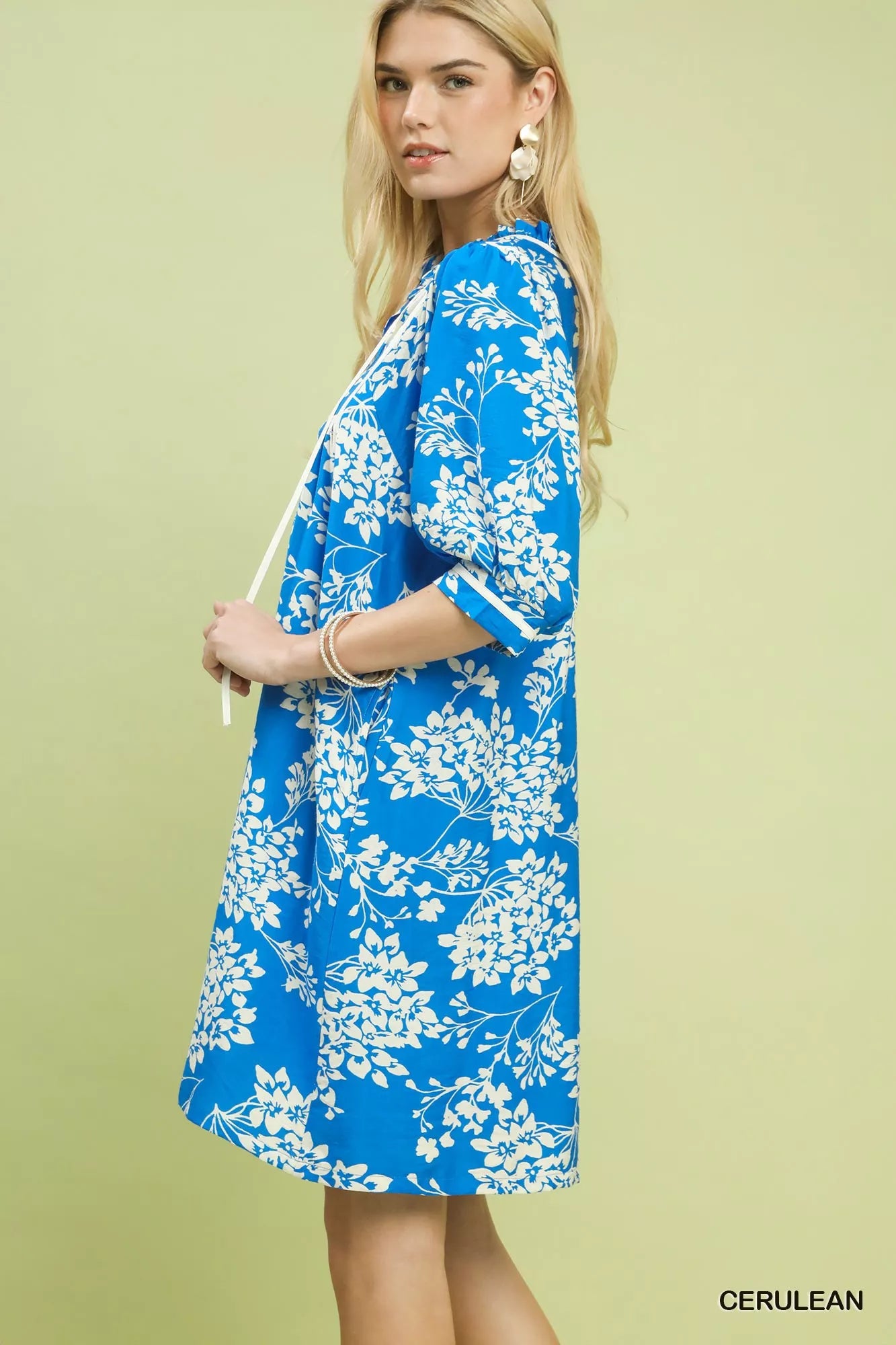 Umgee Cerulean Floral Babydoll Dress with Pockets