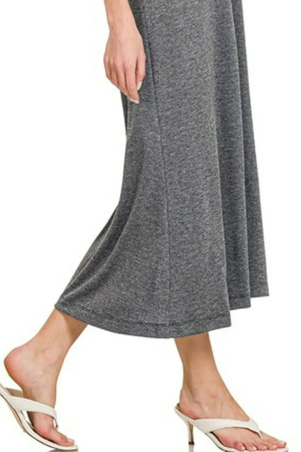 Zenana Black French Terry Twisted Strap Midi Dress