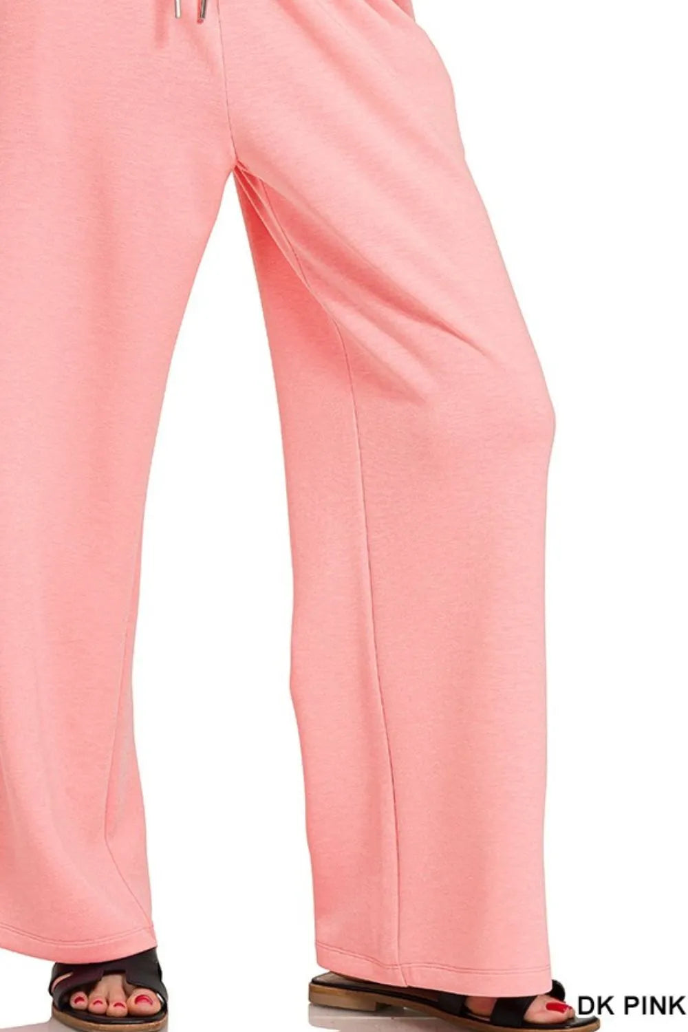 Zenana Wide Leg Dark Pink Scuba Drawstring Pants
