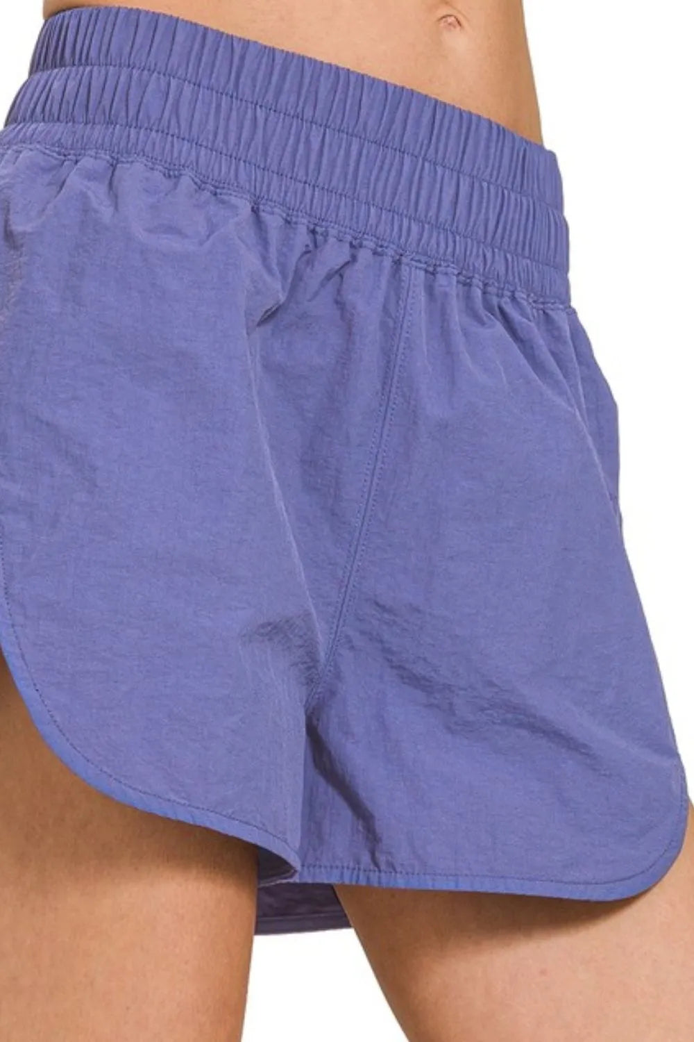 Zenana Marlin Windbreaker Smocked Waistband Running Shorts