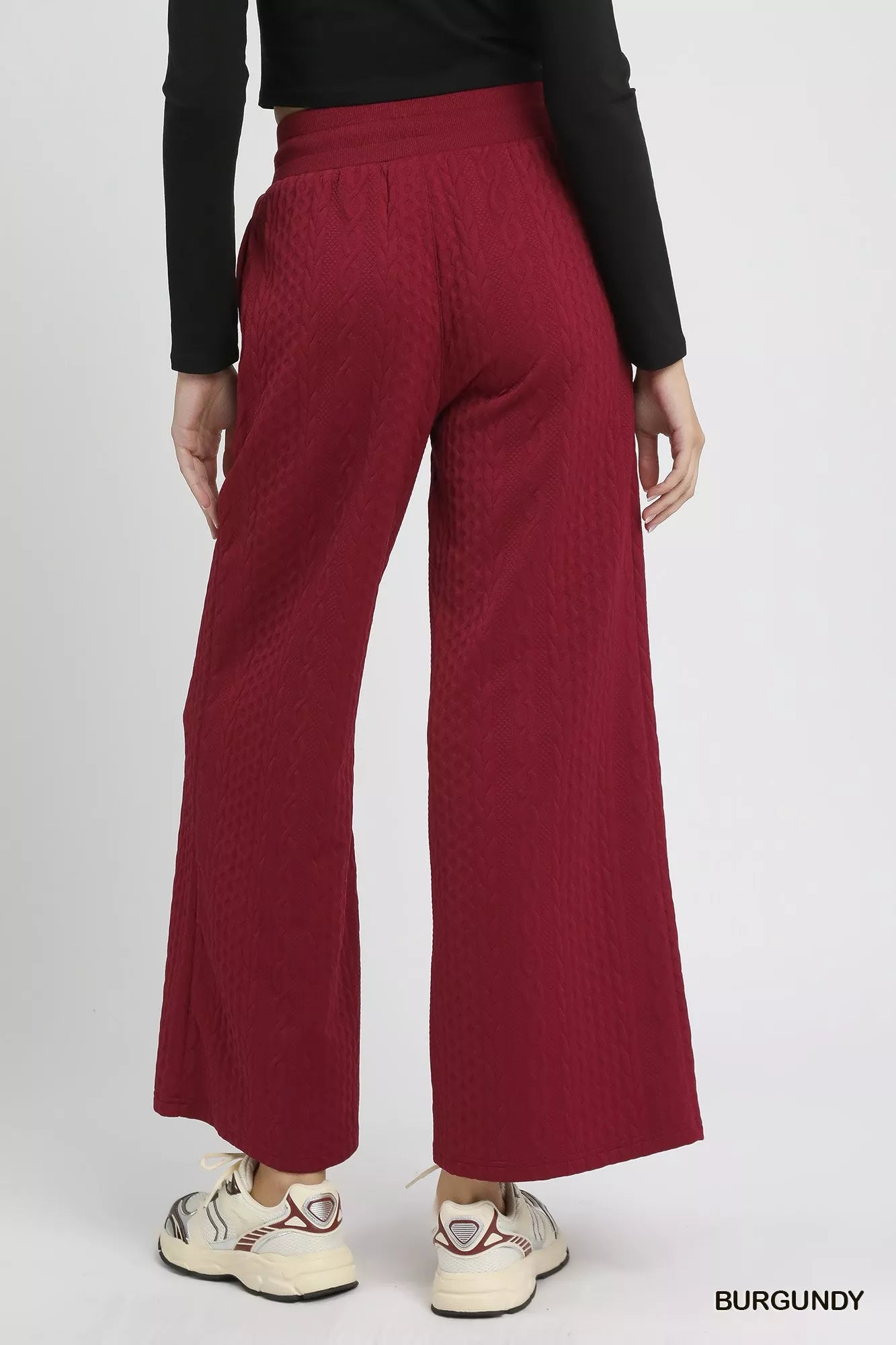 Umgee Burgundy Cable Knit Textured Wide Leg Pants