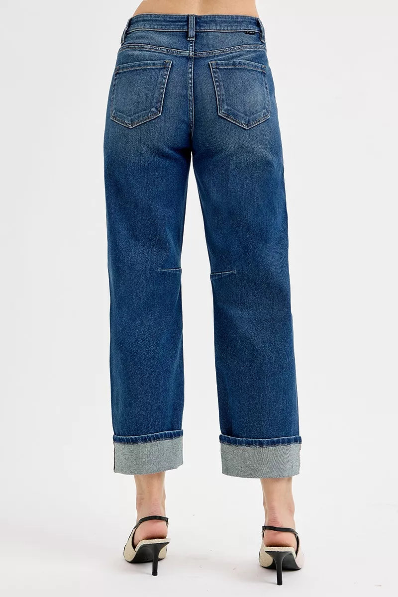 RISEN Slouchy Crop Barrel Cuffed Jeans