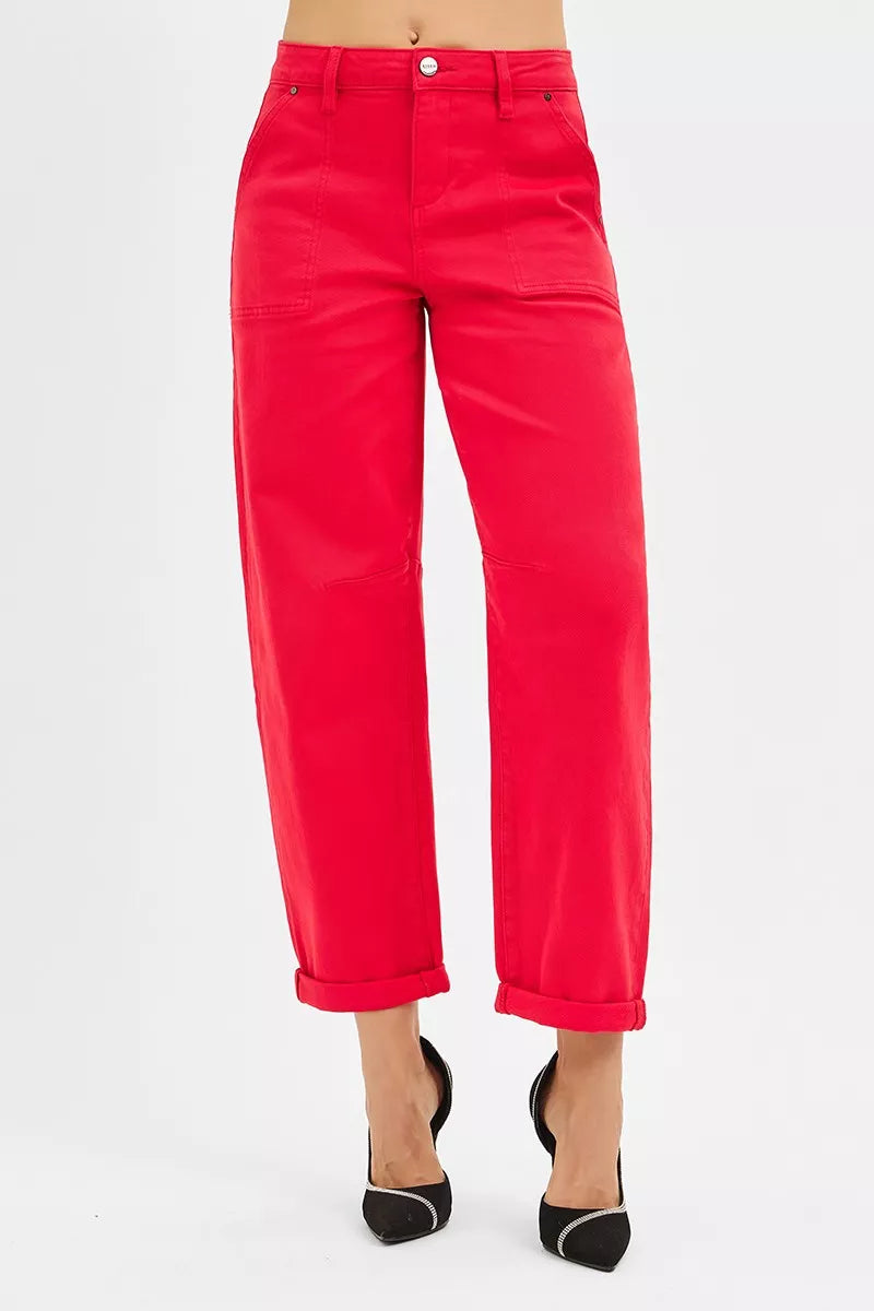 RISEN Scarlet High Rise Ankle Cuffed Barrel Pants