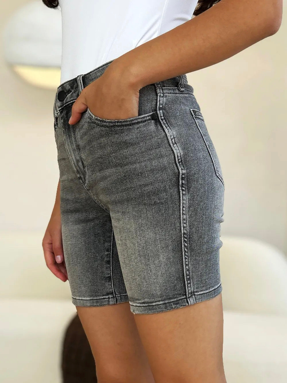 Judy Blue Grey High Waist Washed Denim Shorts
