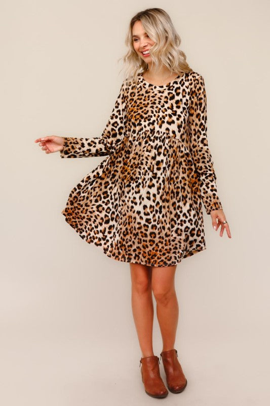 Haptics Fit and Flare Leopard Babydoll Midi Dress