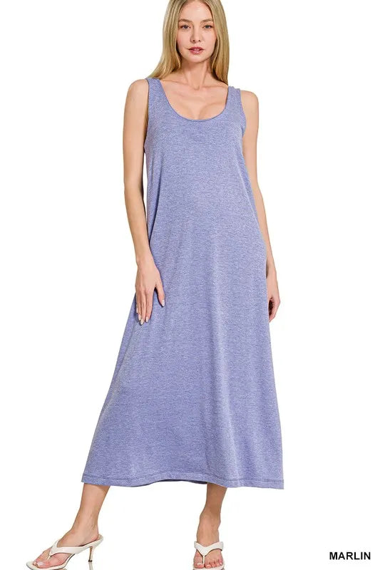 Zenana Marlin French Terry Twisted Strap Midi Dress MARLIN