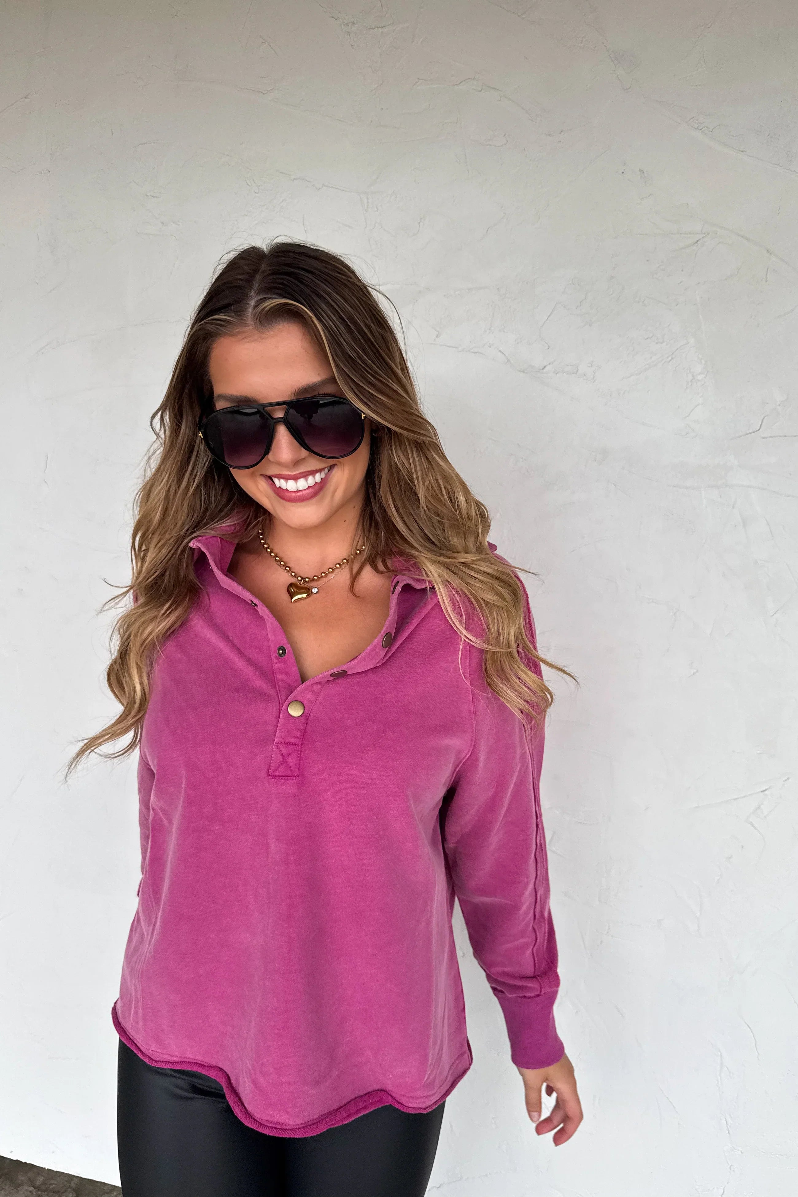 PREORDER: Blakeley Longer Length Marley Snap Button Sweatshirt Womens