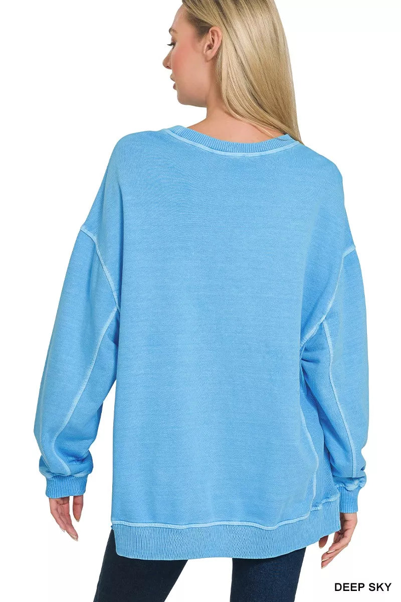 Zenana Deep Sky French Terry Pigment Dye & Enzyme Washing Pullover