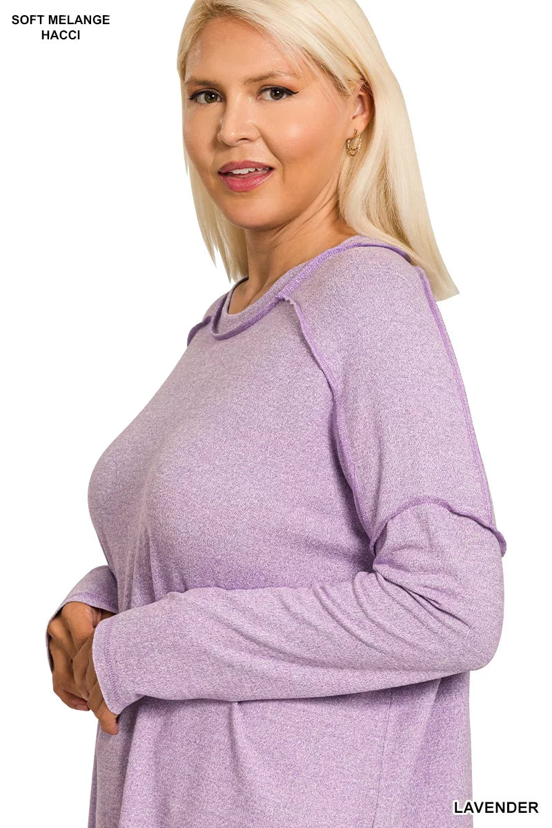 Zenana Black Melange Hacci Exposed Seam Hi-low Tee