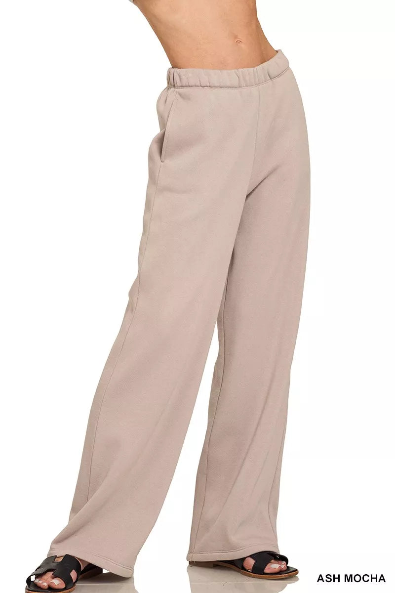 Zenana Ash Mocha Fleece Sweatpant with Pockets ASH MOCHA