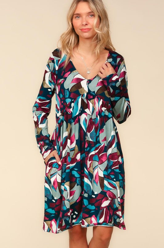 Haptics Navy Empire Waist Abstract Print Dress