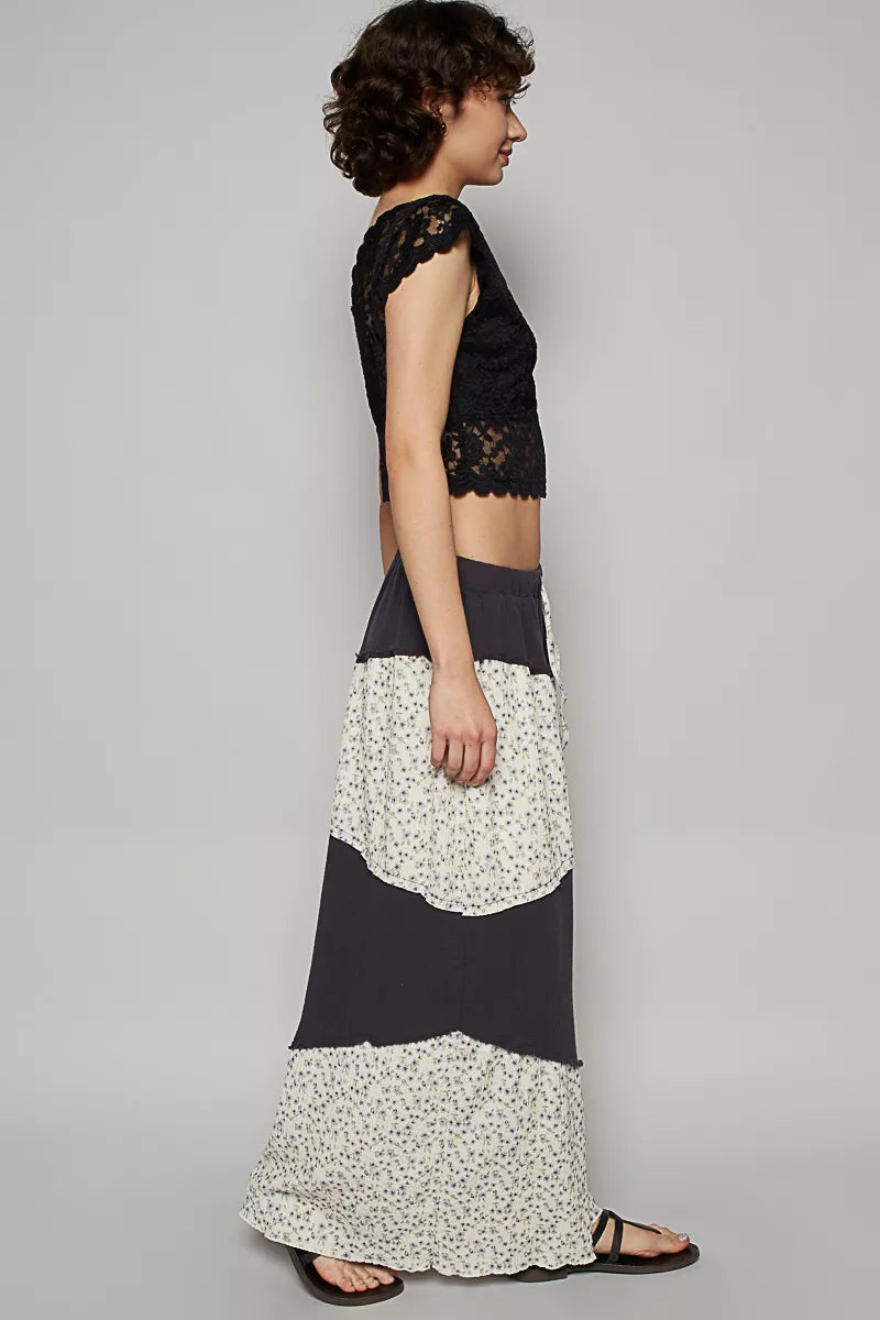 POL Contrast Floral Drawstring Wide Leg Pants