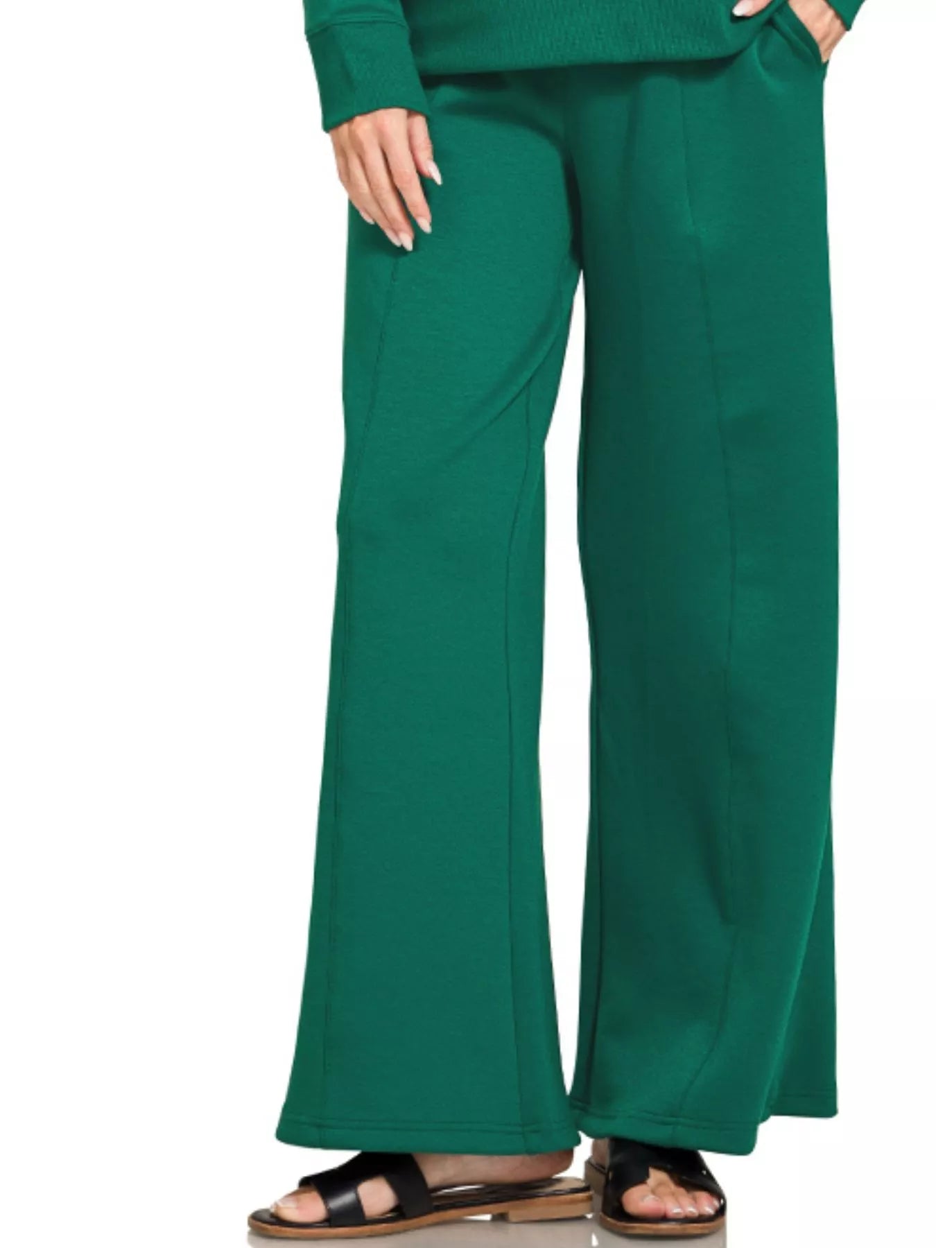 Zenana Hunter Green Scuba Collared Pullover and Pants Set
