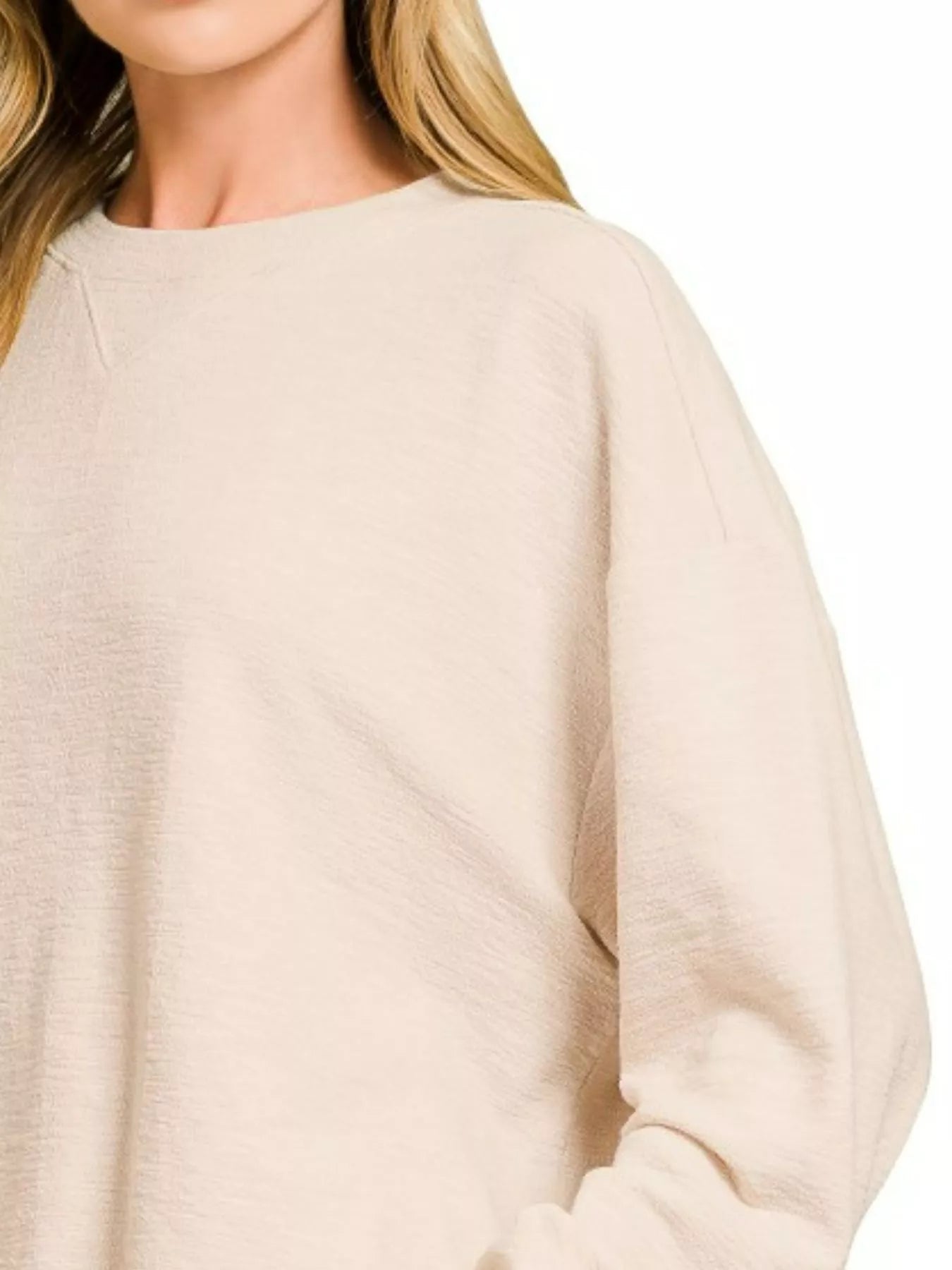 Zenana Sand Beige Slub Long Sleeve Top and Shorts Set