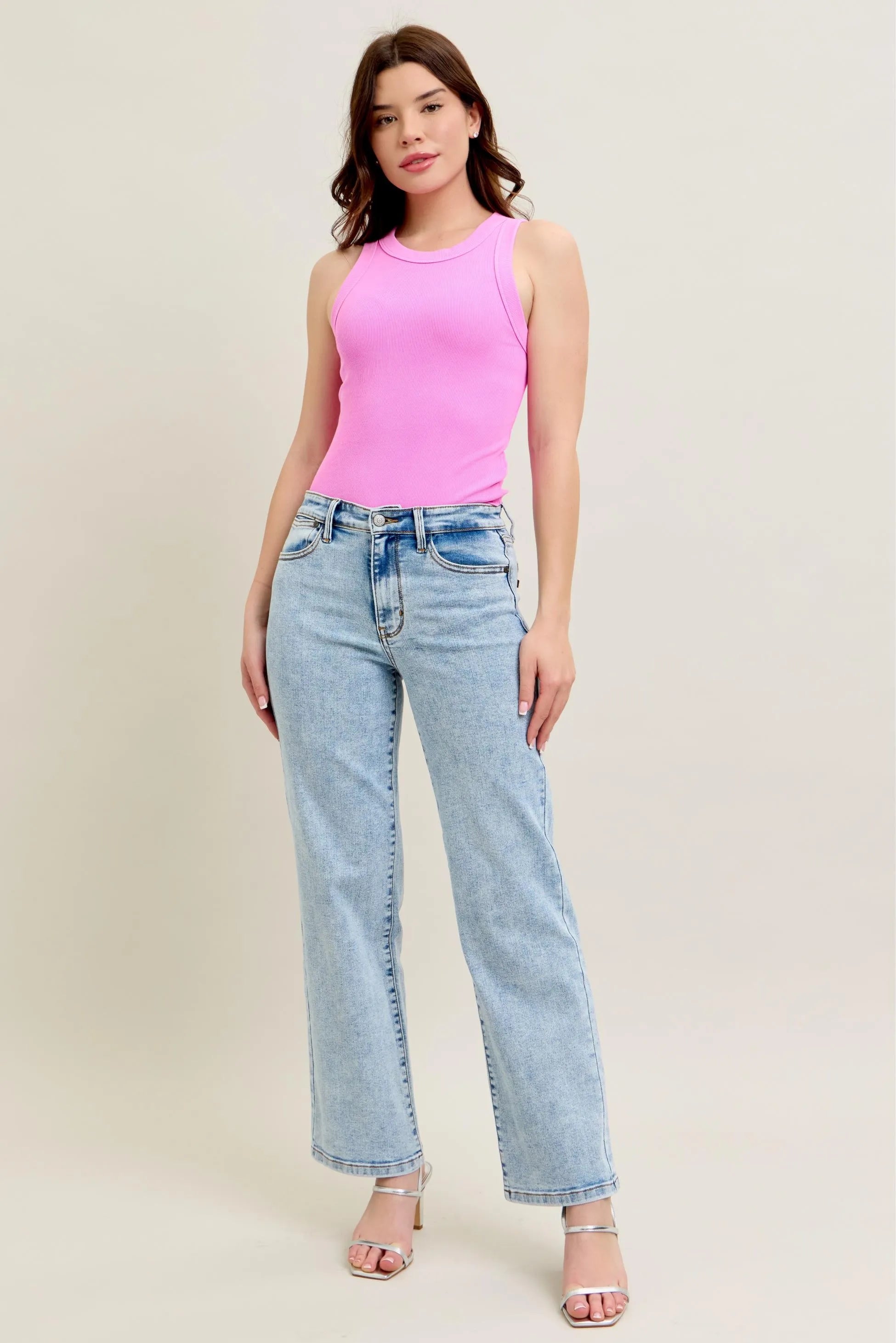 Judy Blue Light Stone Washed High Waist Stone Wash Straight Jeans