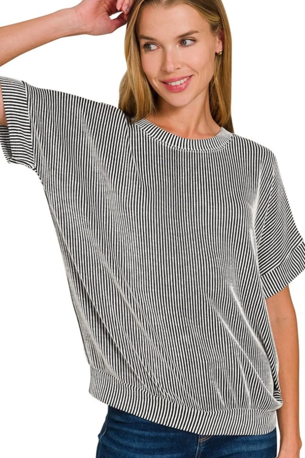 Zenana Corded Rib Short Sleeve T-Shirt BLACK