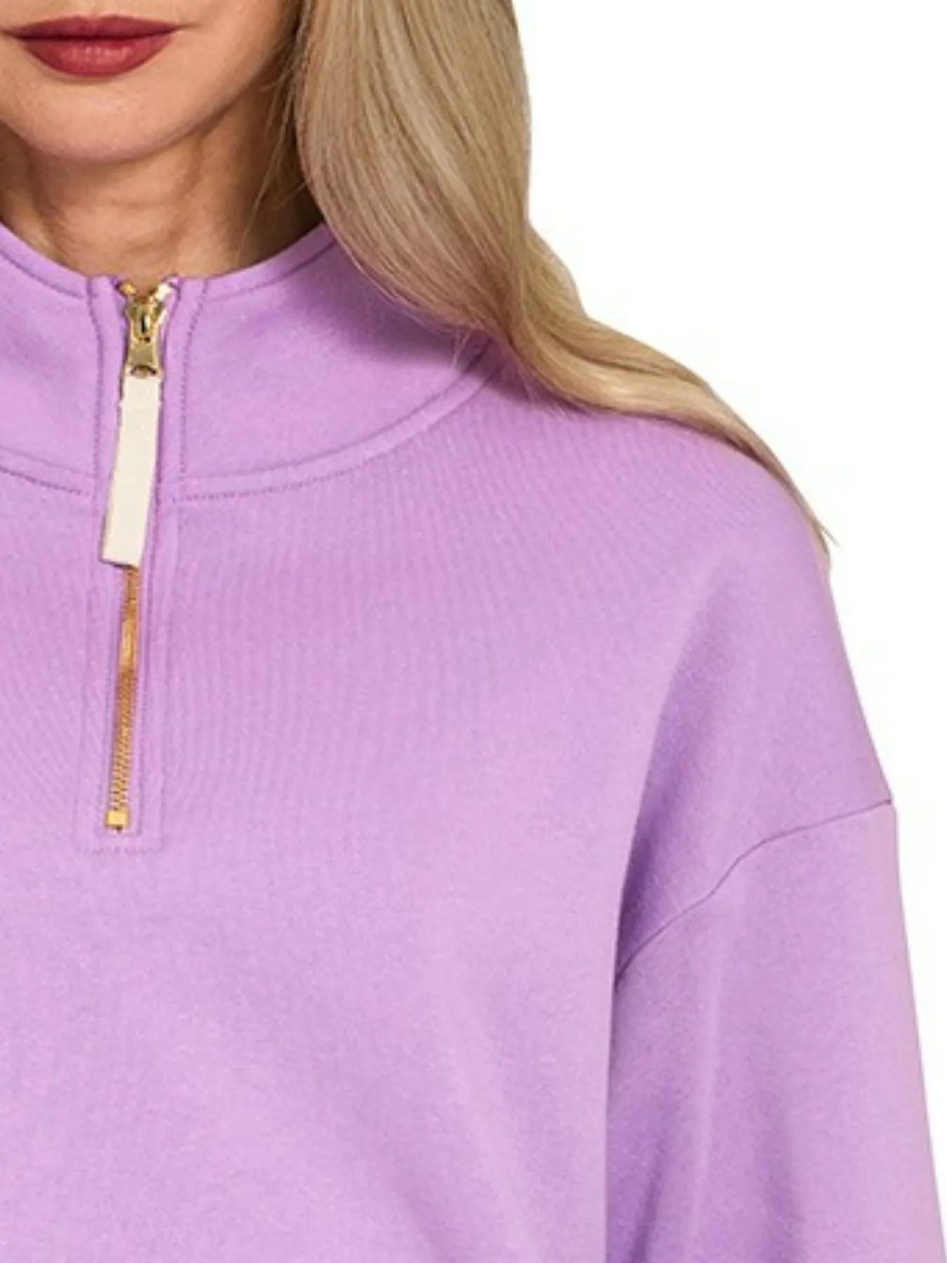Zenana Lavender Fleece Half Zip Sweatshirt