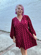 Jodifl Size S Regal Radiance V-Neck Red Velvet Textured Dress Dresses