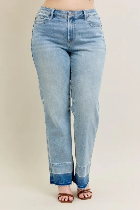 Judy Blue Light Washed Mid-rise Release Hem Wide Leg Jeans