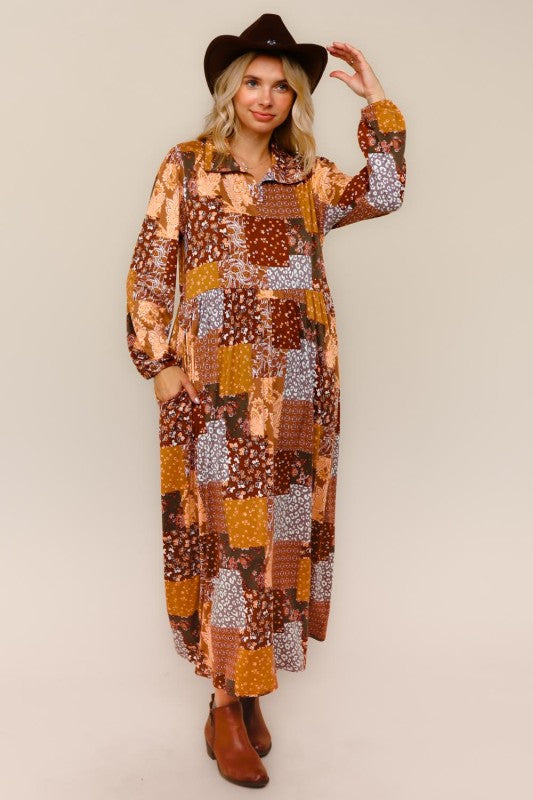 Haptics Sienna Fit & Flare Patchwork Midi Dress