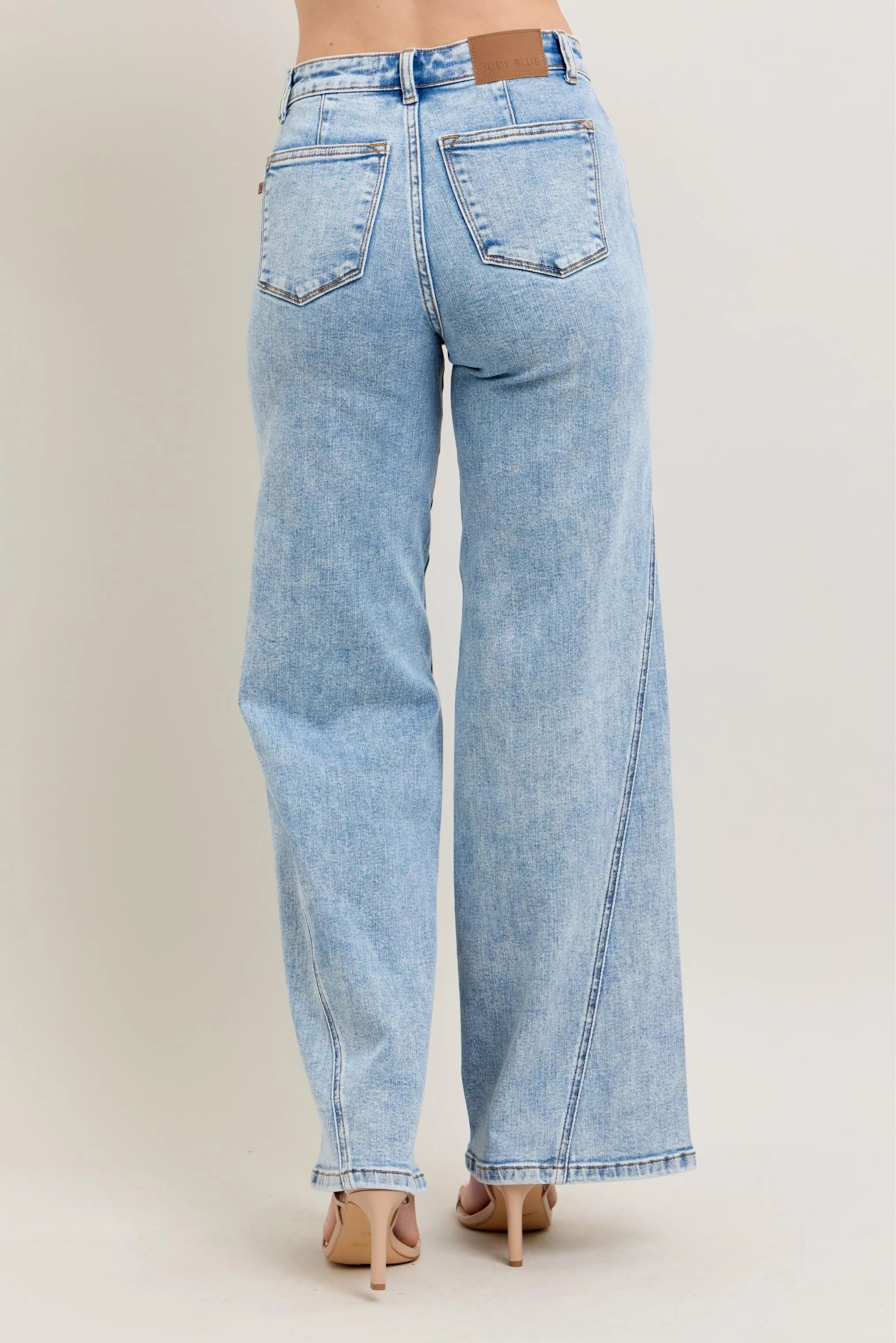 Judy Blue Light Washed High Waist Wide Leg Jeans with Skewed Inseam