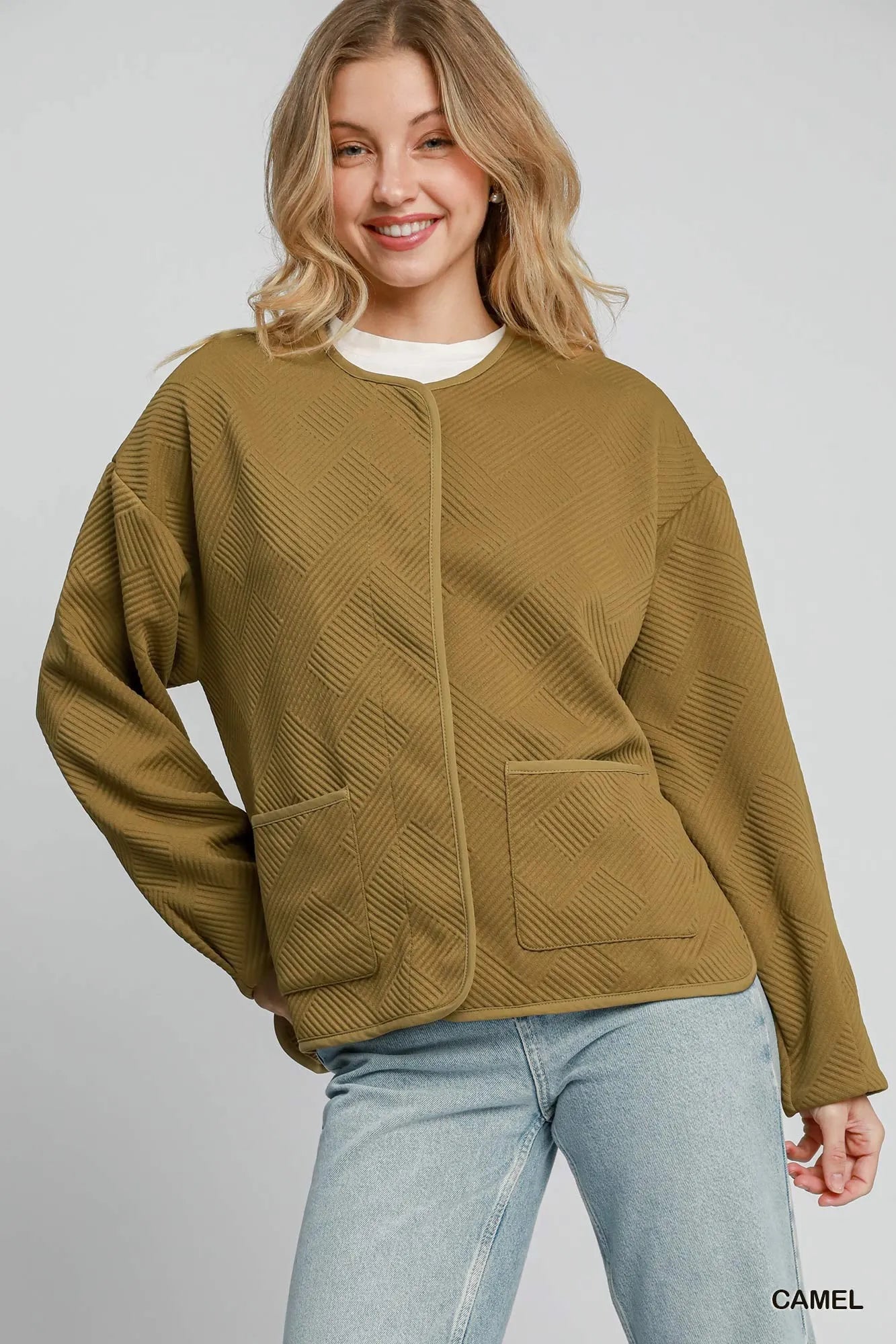 Umgee Camel Textured Jacquard Jacket