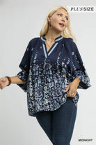 Umgee Midnight Floral Vine Print Blouse with Balloon Sleeves