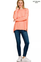 Zenana Coral Melange Hacci Exposed Seam Hi-low Top