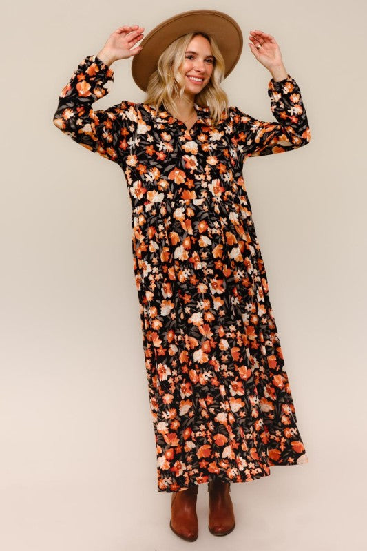 Haptics Black & Rust Floral Knit Maxi Dress