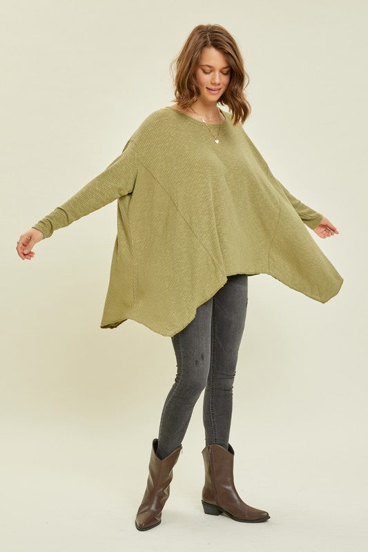 Heyson Oversized Ribbed Sharkbite Hem Top Shirts & Tops