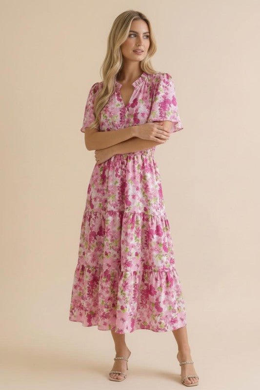 Haptics A Georgia Dream in Pink Floral Midi Dress