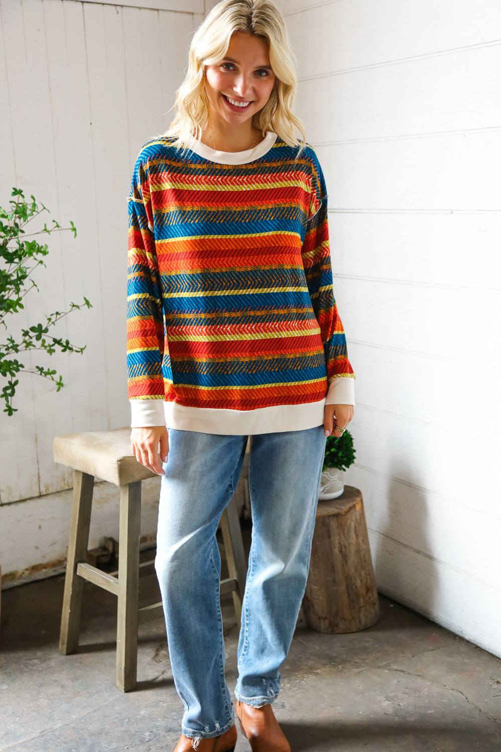 Haptics Multicolor Textured Oversized Knit Sweater