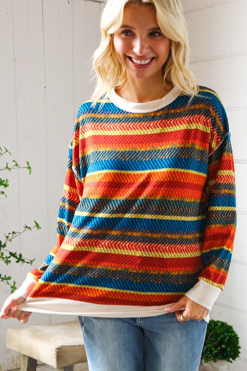 Haptics Multicolor Textured Oversized Knit Sweater
