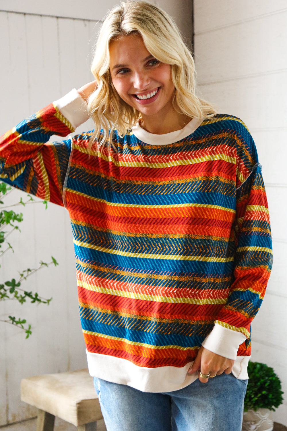 Haptics Multicolor Textured Oversized Knit Sweater