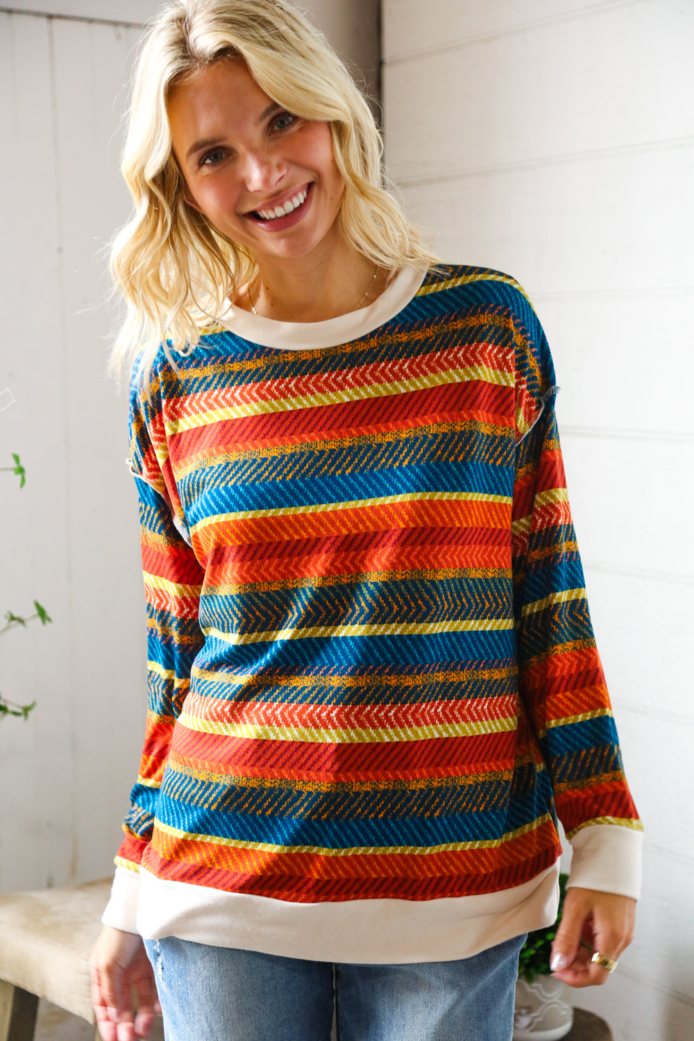 Haptics Multicolor Textured Oversized Knit Sweater