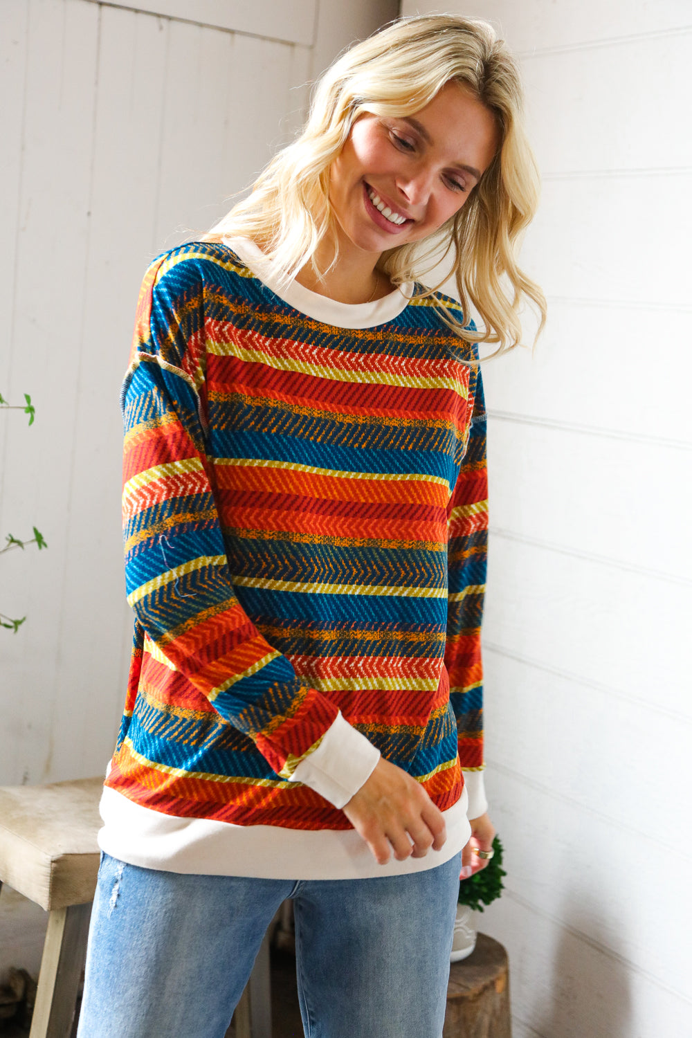 Haptics Multicolor Textured Oversized Knit Sweater