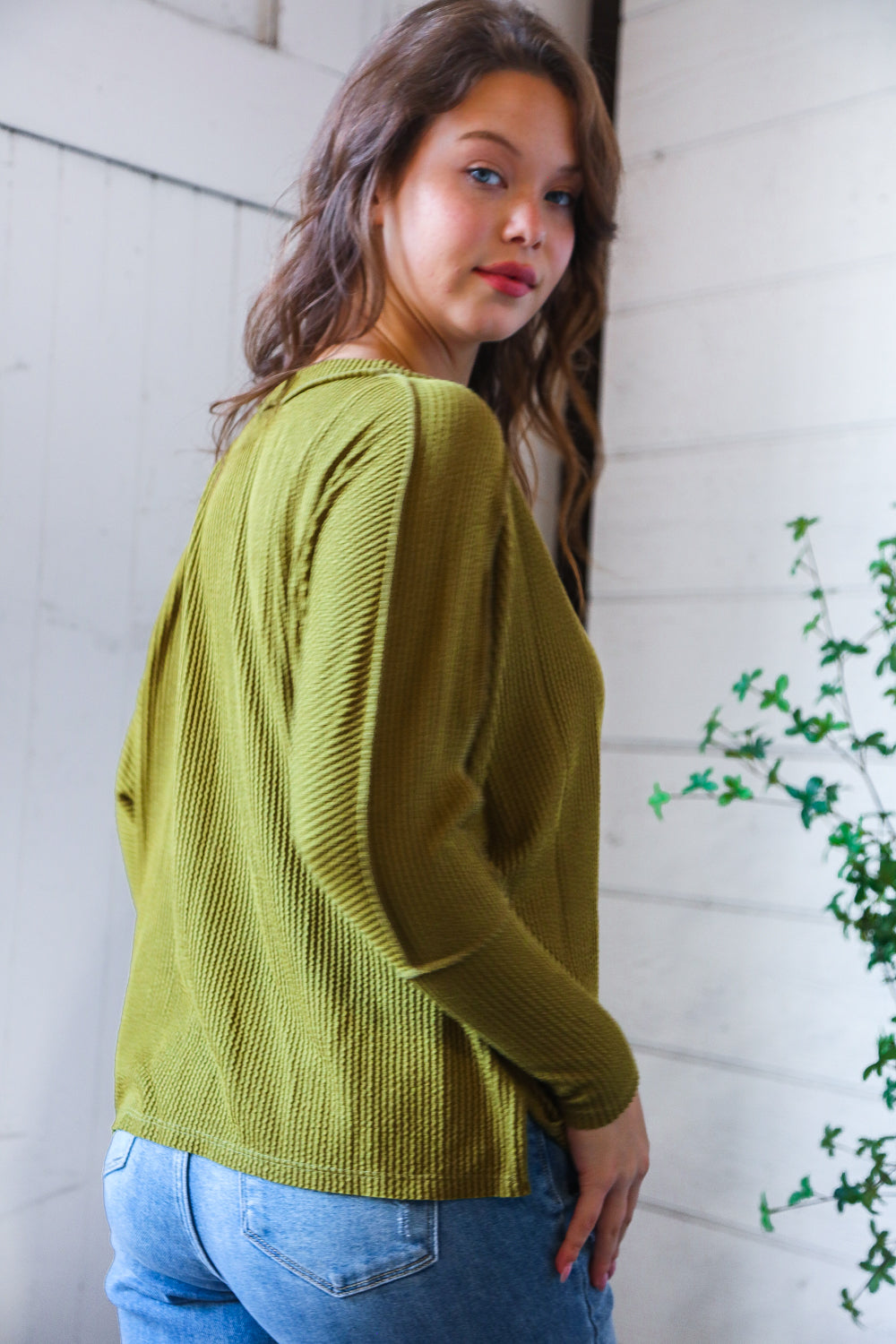 Reborn J Long Sleeve Loose Fit Top in Green Moss