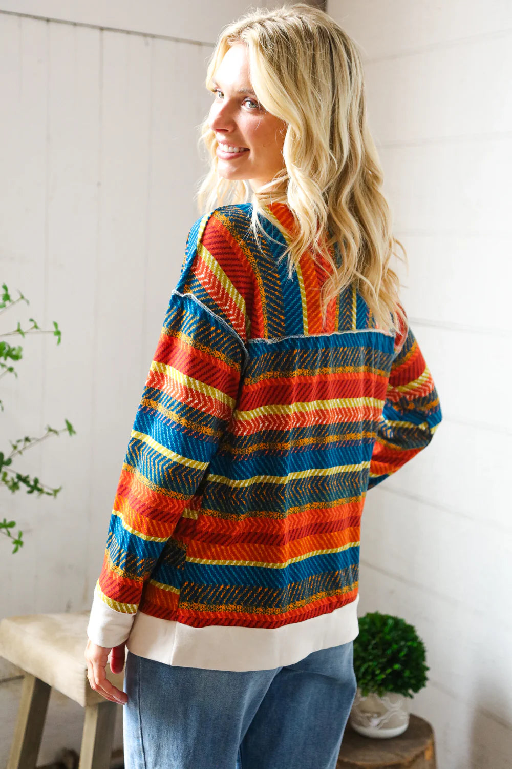 Haptics Multicolor Textured Oversized Knit Sweater