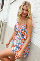 Haptics Coral Ruffle V Neck Floral Print Sleeveless Top