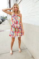 Haptics Multicolor Neck Ribbon Tie Bow Flare Hem Romper