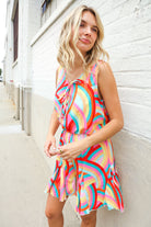 Haptics Multicolor Neck Ribbon Tie Bow Flare Hem Romper