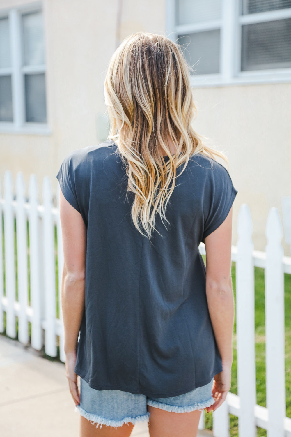 Haptics Charcoal Asymmetrical Shirred Modal Top 2024 Blow-Out Sale