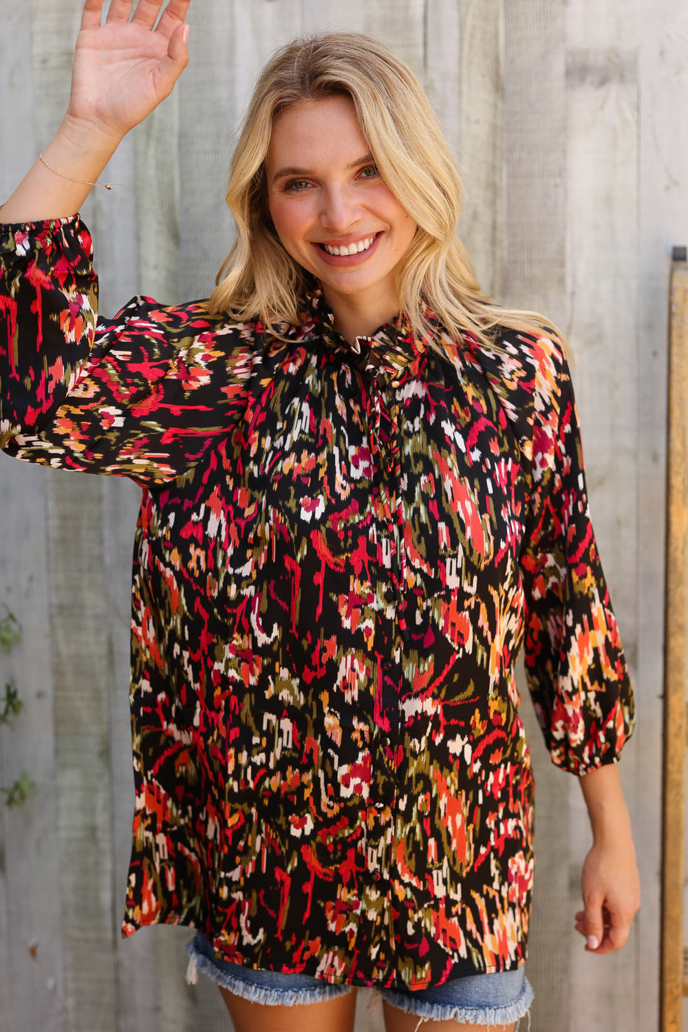 First Love Abstract Sunset Button Down Blouse