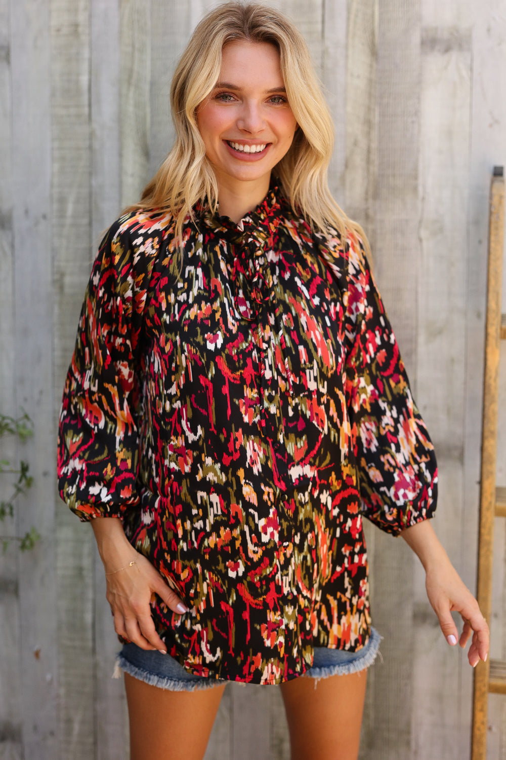 First Love Abstract Sunset Button Down Blouse