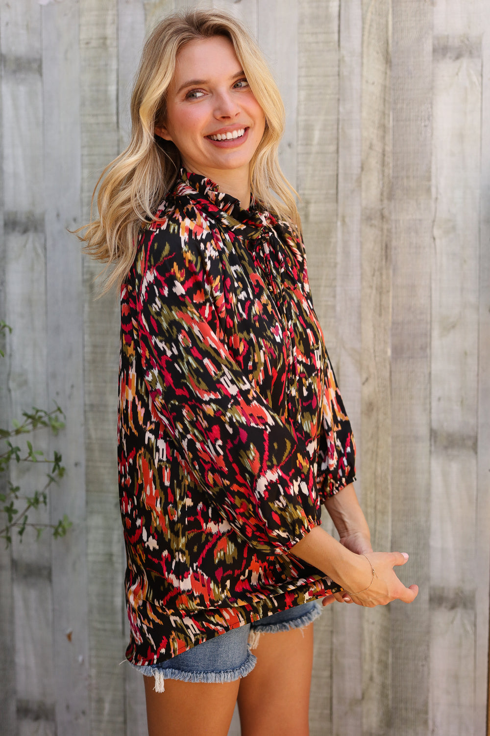 First Love Abstract Sunset Button Down Blouse