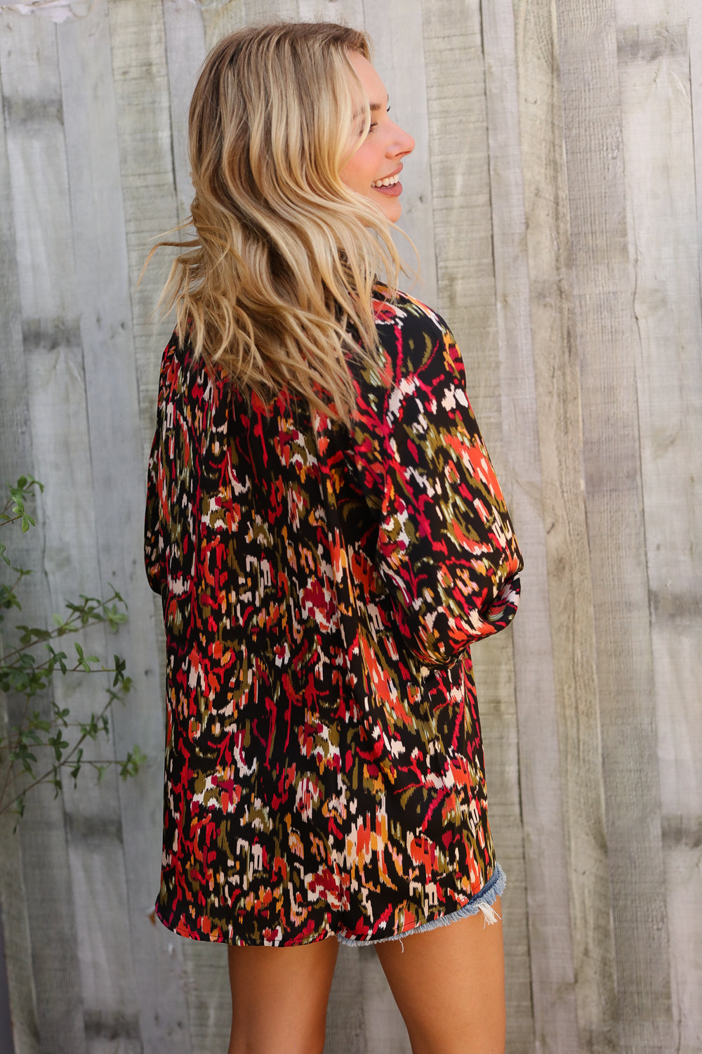 First Love Abstract Sunset Button Down Blouse