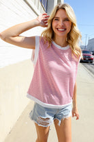 Haptics Pink & Ivory Jacquard Waffle Knit Banded Sleeveless Top