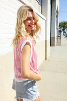 Haptics Pink & Ivory Jacquard Waffle Knit Banded Sleeveless Top